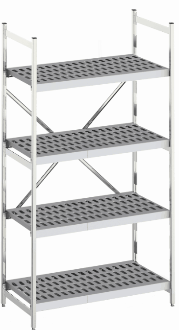 Aluminium modular shelving unit with polymer louvred shelves