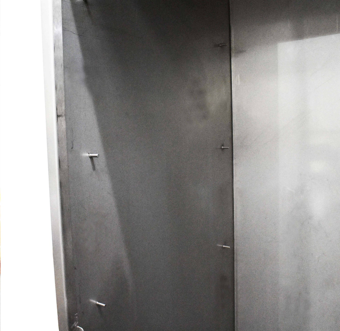 Stainless steel tall storage cupboard with mesh doors and shelves
