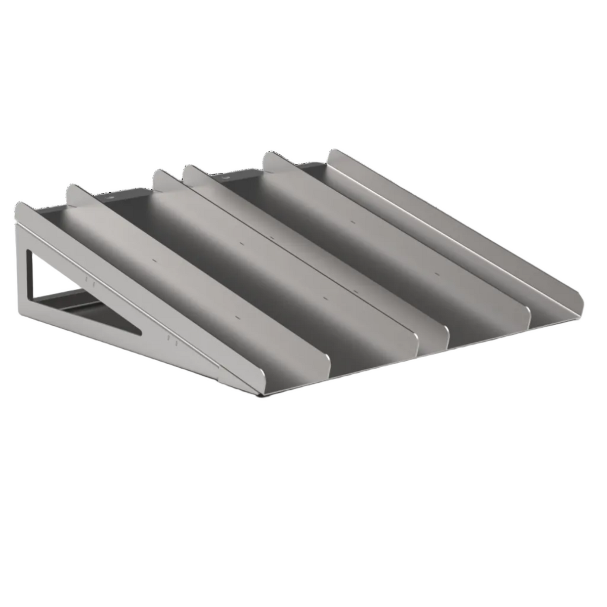 Main image: Stainless steel guided pallet ramp with raised wheel guides and an angled side support