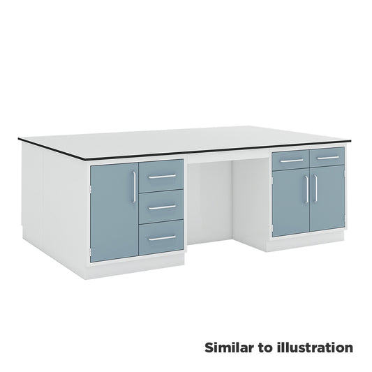 Laboratory workbench and storage range with Trespa® TopLab® PLUS worktops