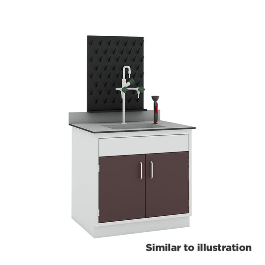 Laboratory sink and storage bench with Trespa® TopLab® PLUS worktop