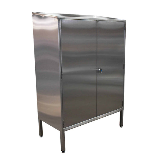 Stainless steel cupboard with garment rail and shelves