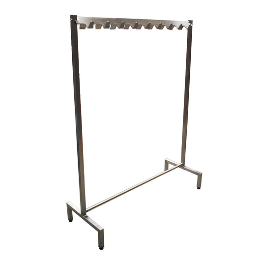 Freestanding stainless steel hooked garment rail
