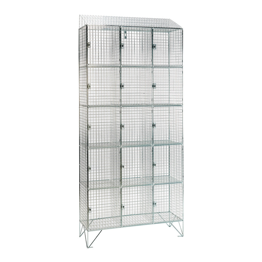 Stainless steel wire mesh lockers with sloping top