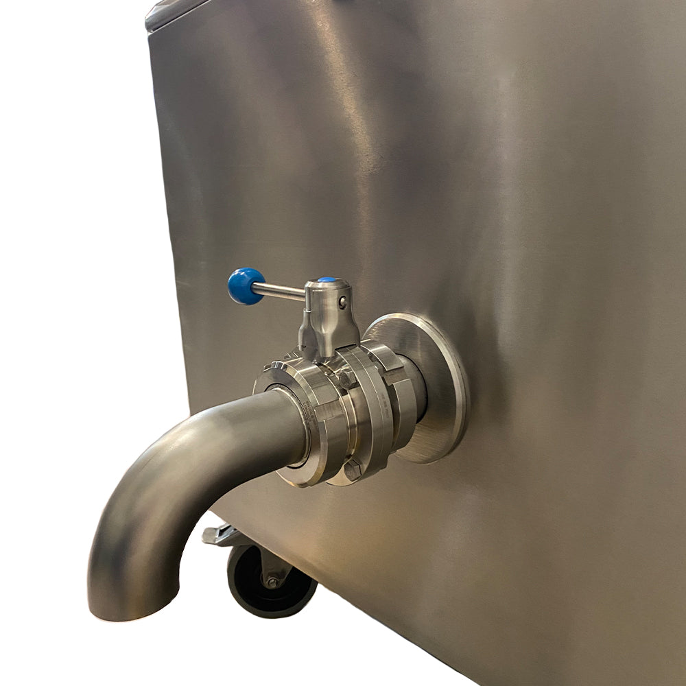 Mobile electric commercial boiling pan with indirect heat and pneumatic stirrer, 400L