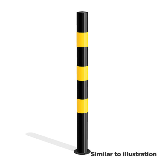 Mild steel black and yellow bollard (bolt down)