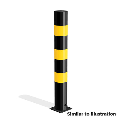 Mild steel black and yellow bollard (bolt down)