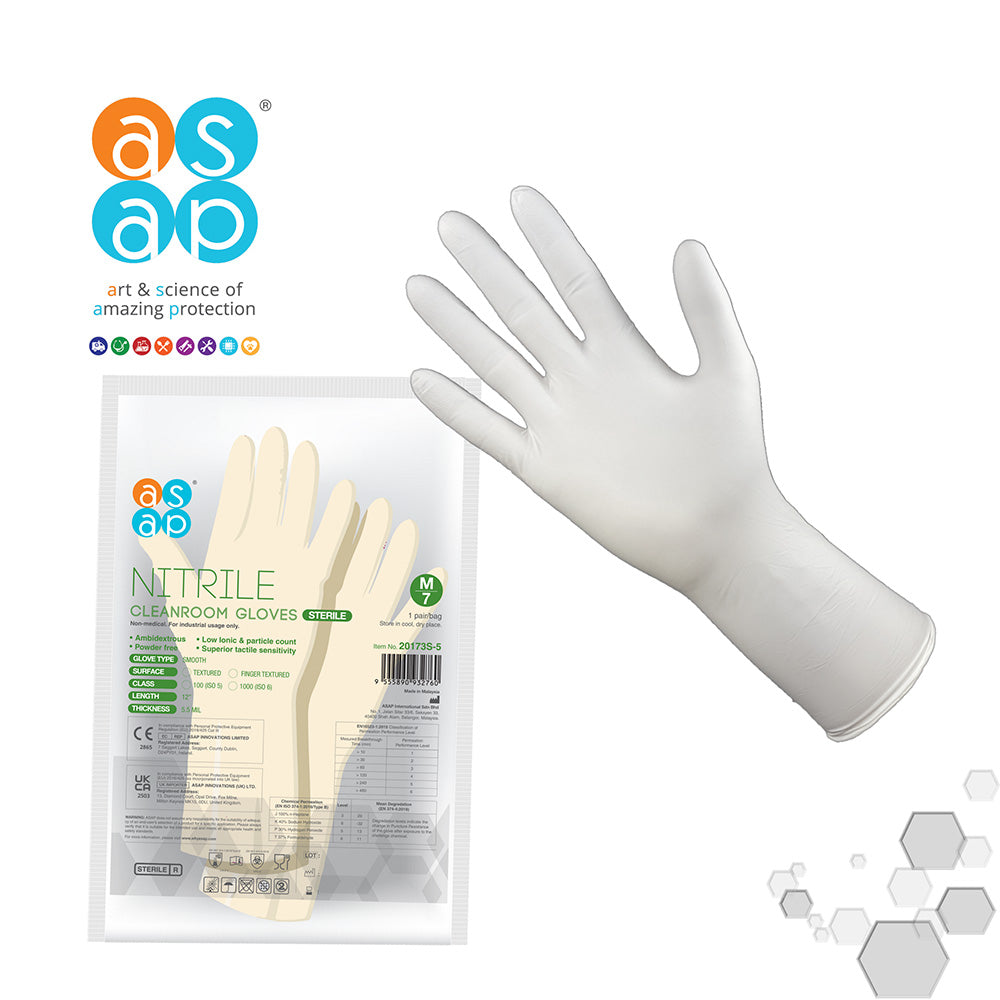 ASAP nitrile cleanroom sterile gloves (powder free) (200 pairs)