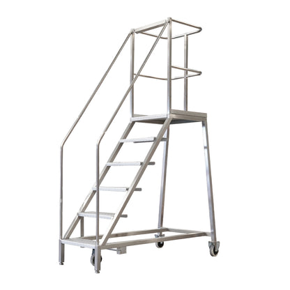 Stainless steel safety steps, 5 steps with guardrail on the platform