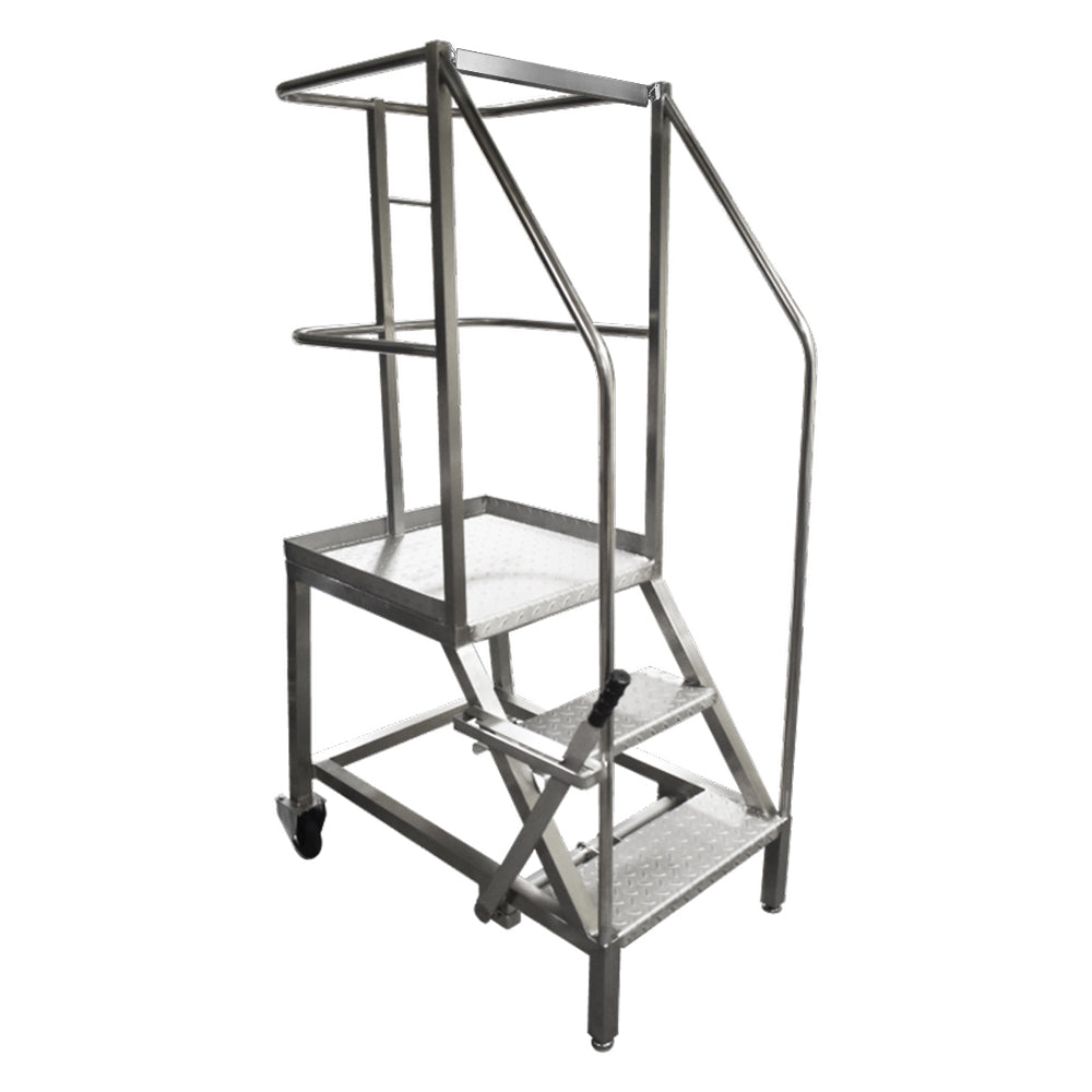 Stainless steel 2 step safety steps, with guardrail on the platform 