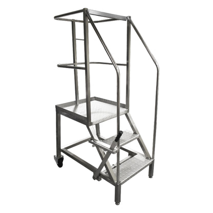 Stainless steel 2 step safety steps, with guardrail on the platform 