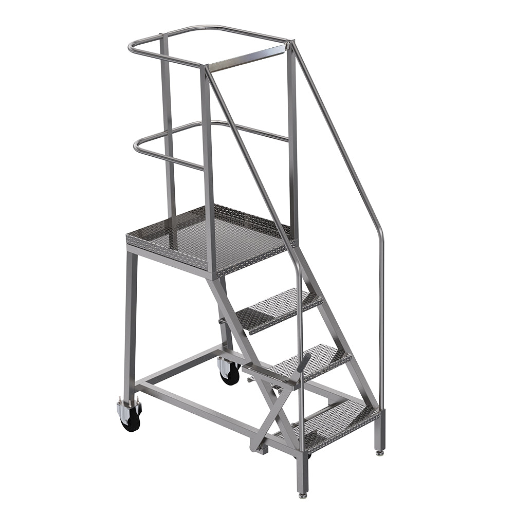 Stainless steel 3 step safety steps, with guardrail on the platform 