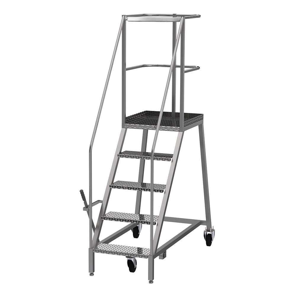 Stainless steel 4 step safety steps, with guardrail on the platform 