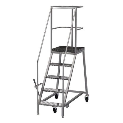 Stainless steel 4 step safety steps, with guardrail on the platform 