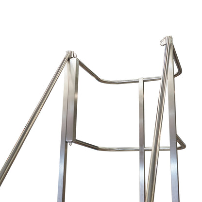 Close-up of unlocked stainless steel guard rail on safety steps