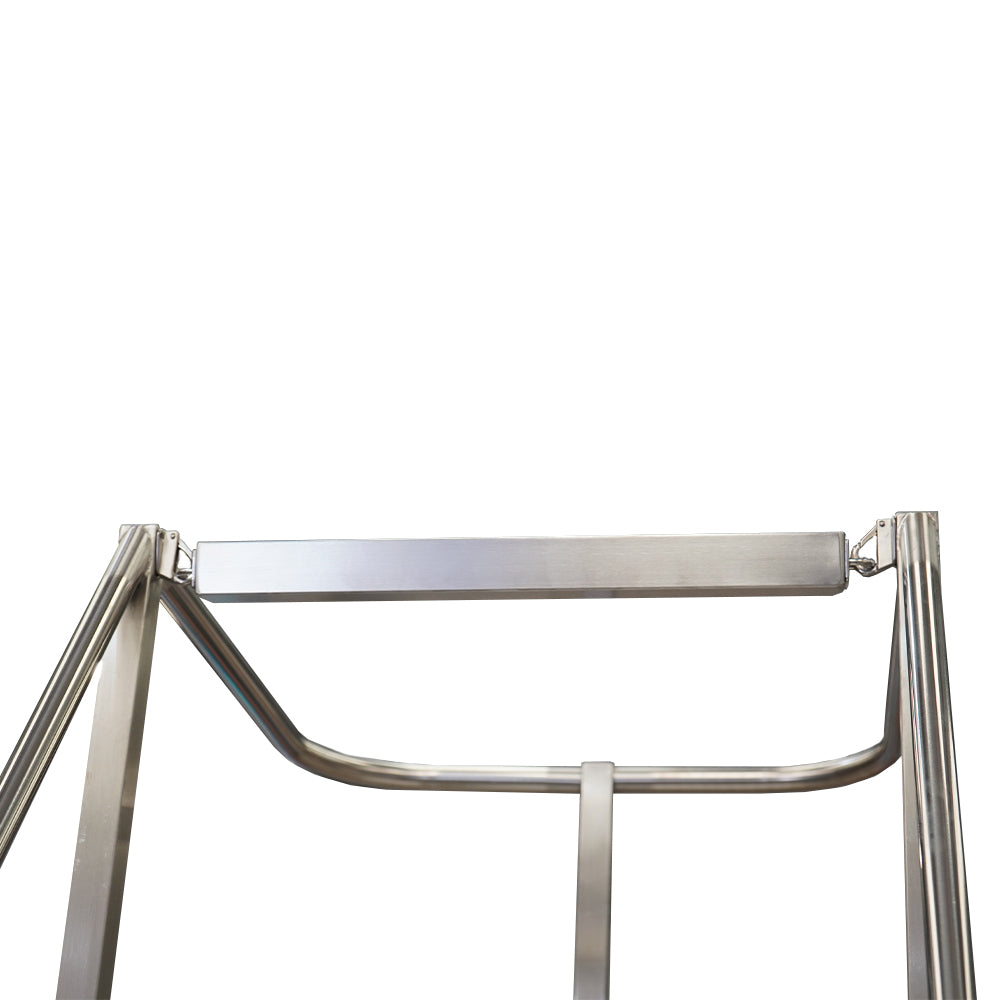 Close-up of locked stainless steel guardrail on safety steps