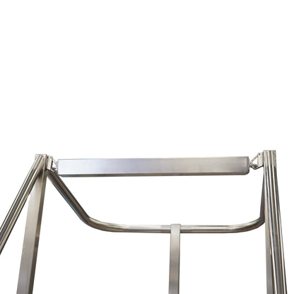 Close-up of locked stainless steel guardrail on safety steps