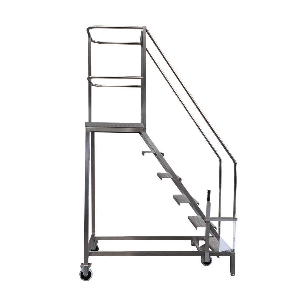 Side view of 5 step stainless steel safety steps
