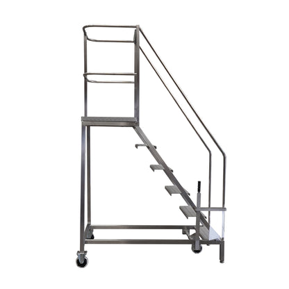 Side view of 5 step stainless steel safety steps