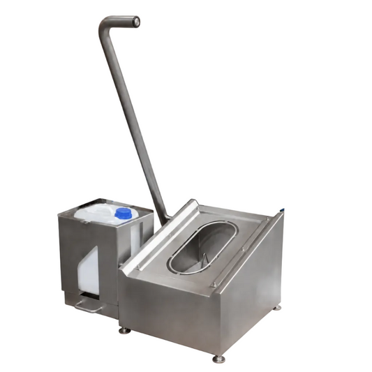 Manual boot washer with handrail