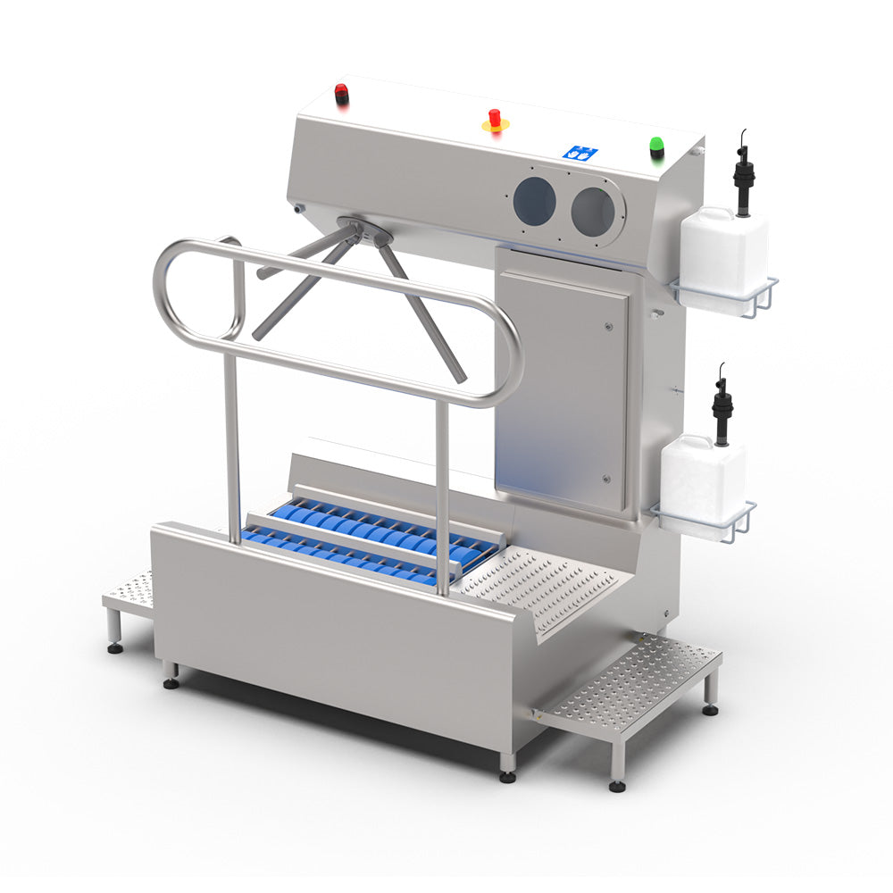 Hygiene station with sole washer and hand sanitisation with TFT touch panel