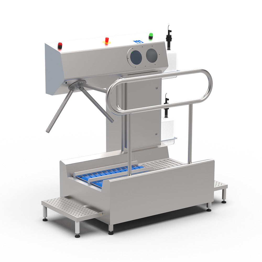 Hygiene station with sole washer and hand sanitisation with TFT touch panel