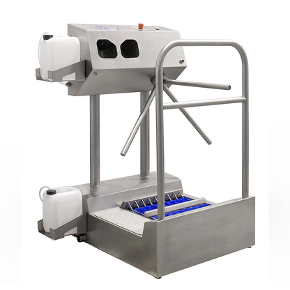 Hygiene station with sole washer and hand sanitisation