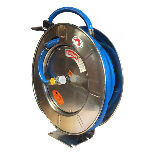 Stainless steel spring rewind hose reel