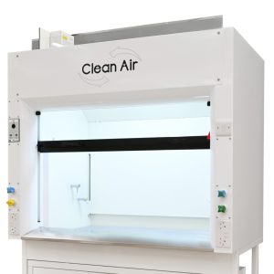 Clean Air Discovery ducted fume cupboard - angled view of sliding sash