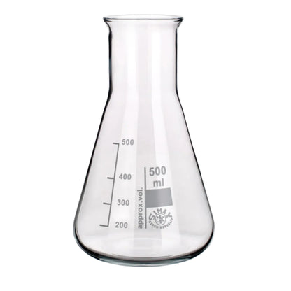 Wide Neck Borosilicate Glass Conical (Erlenmeyer) Flasks, Pack of Ten