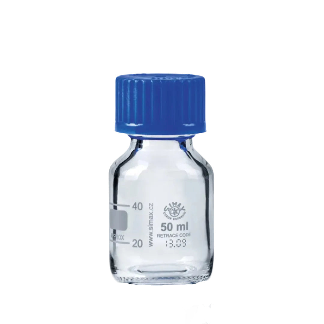 GL45 Glass Reagent and Media Bottles with Blue Screw Caps, Pack of Ten