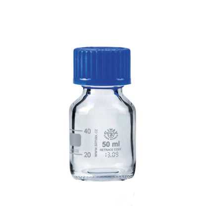 GL45 Glass Reagent and Media Bottles with Blue Screw Caps, Pack of Ten