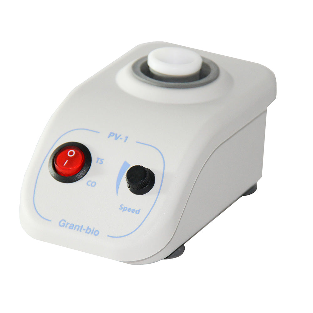 White vortex mixer with control buttons on a white background