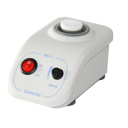 White vortex mixer with control buttons on a white background