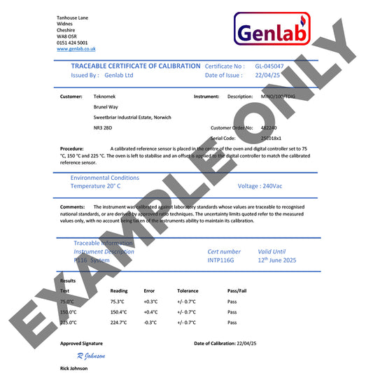 Genlab calibration certificate for 1 or 3 points (Upgrade)