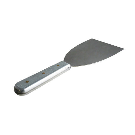 Metal spatula on a white background