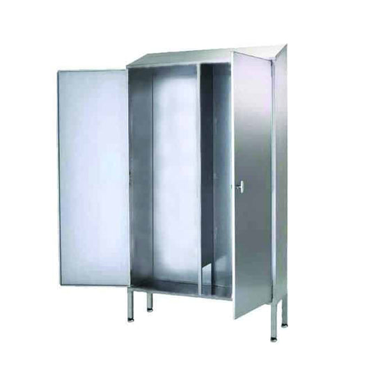 Stainless steel janitorial cupboard with shelves