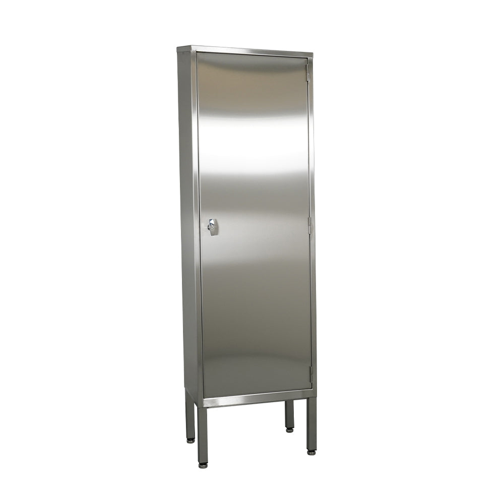 Stainless steel tall storage cupboard with shelves