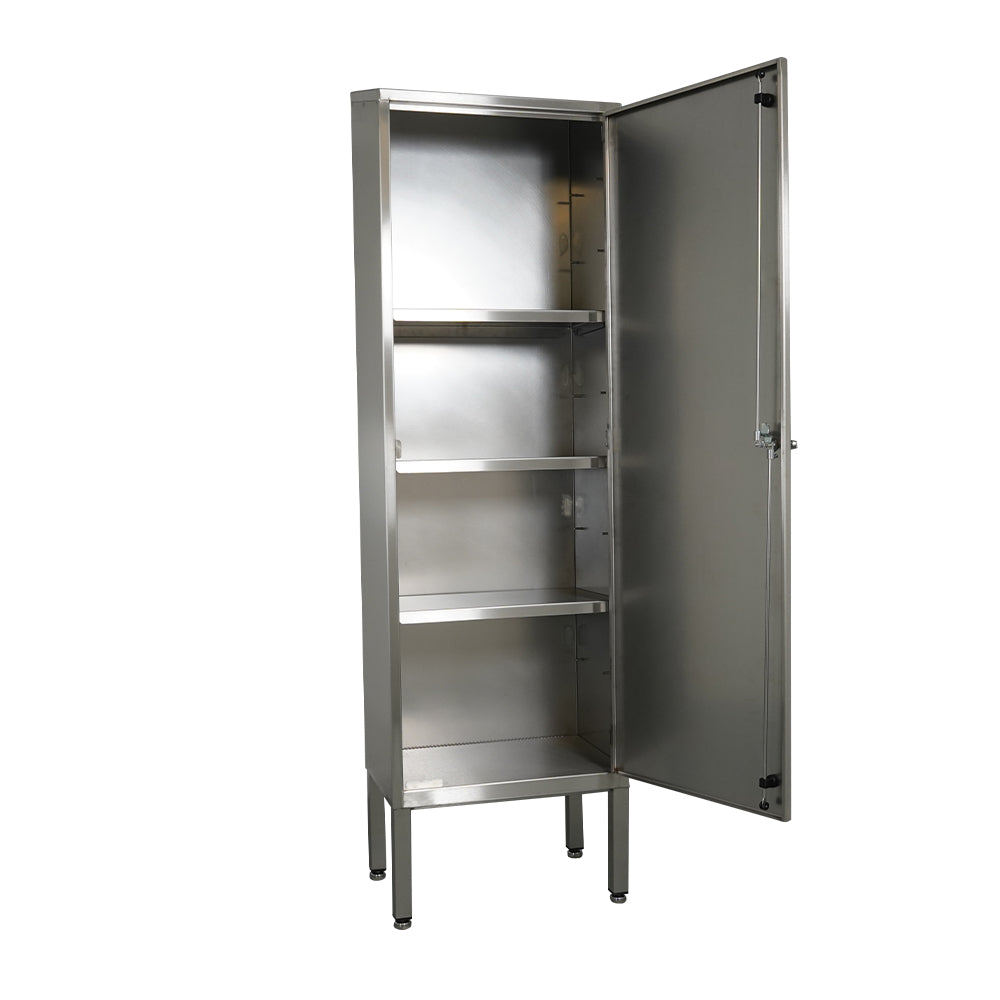 Stainless steel tall storage cupboard with shelves