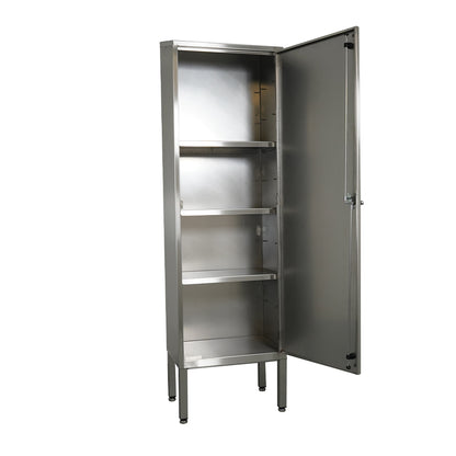 Stainless steel tall storage cupboard with shelves