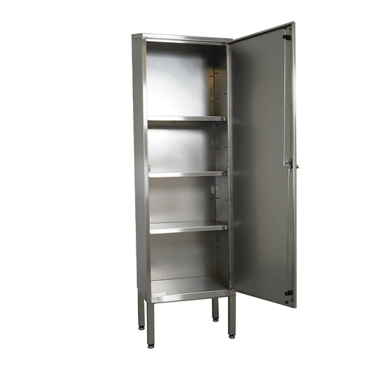Stainless steel tall storage cupboard with shelves