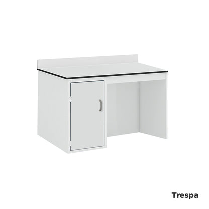 Laboratory side workbench with upstand and integrated single-door cupboard