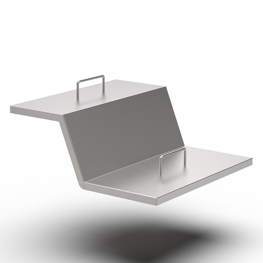 Stainless steel lid for tote bin with integral chute 200 litres