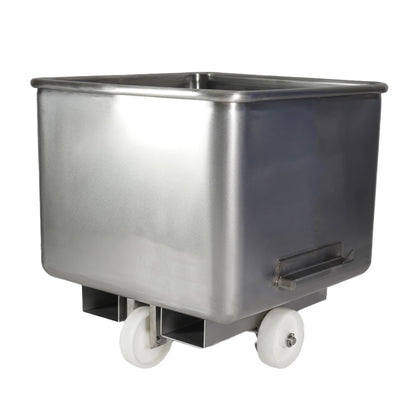 Stainless steel tote bin with forklift channels
