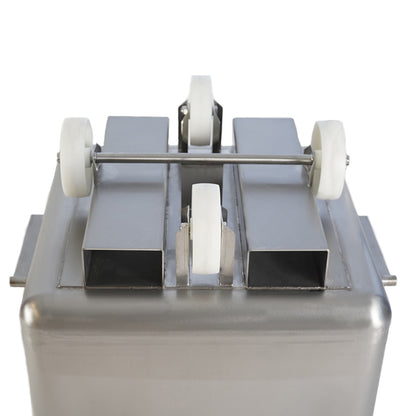 Stainless steel tote bin with forklift channels