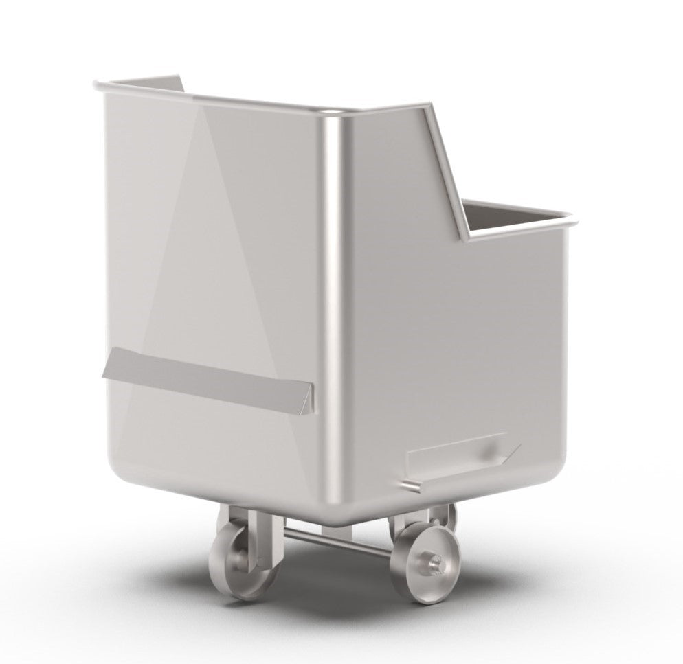Stainless steel tote bin 200 litre with integral chute