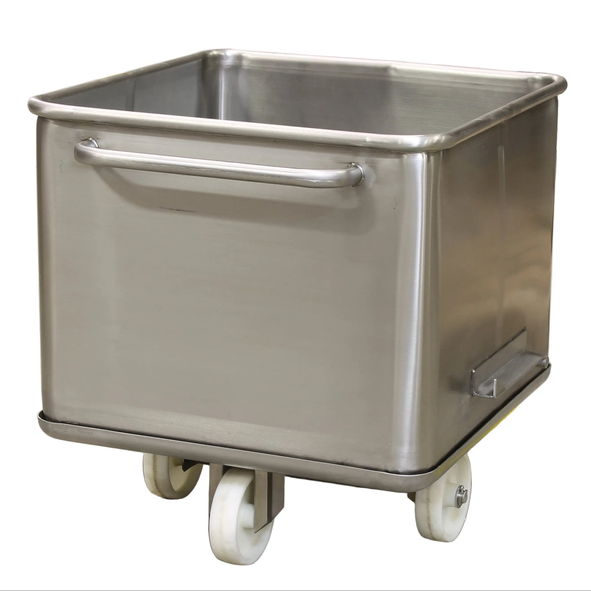 Stainless steel tote bin with detachable wheeled base