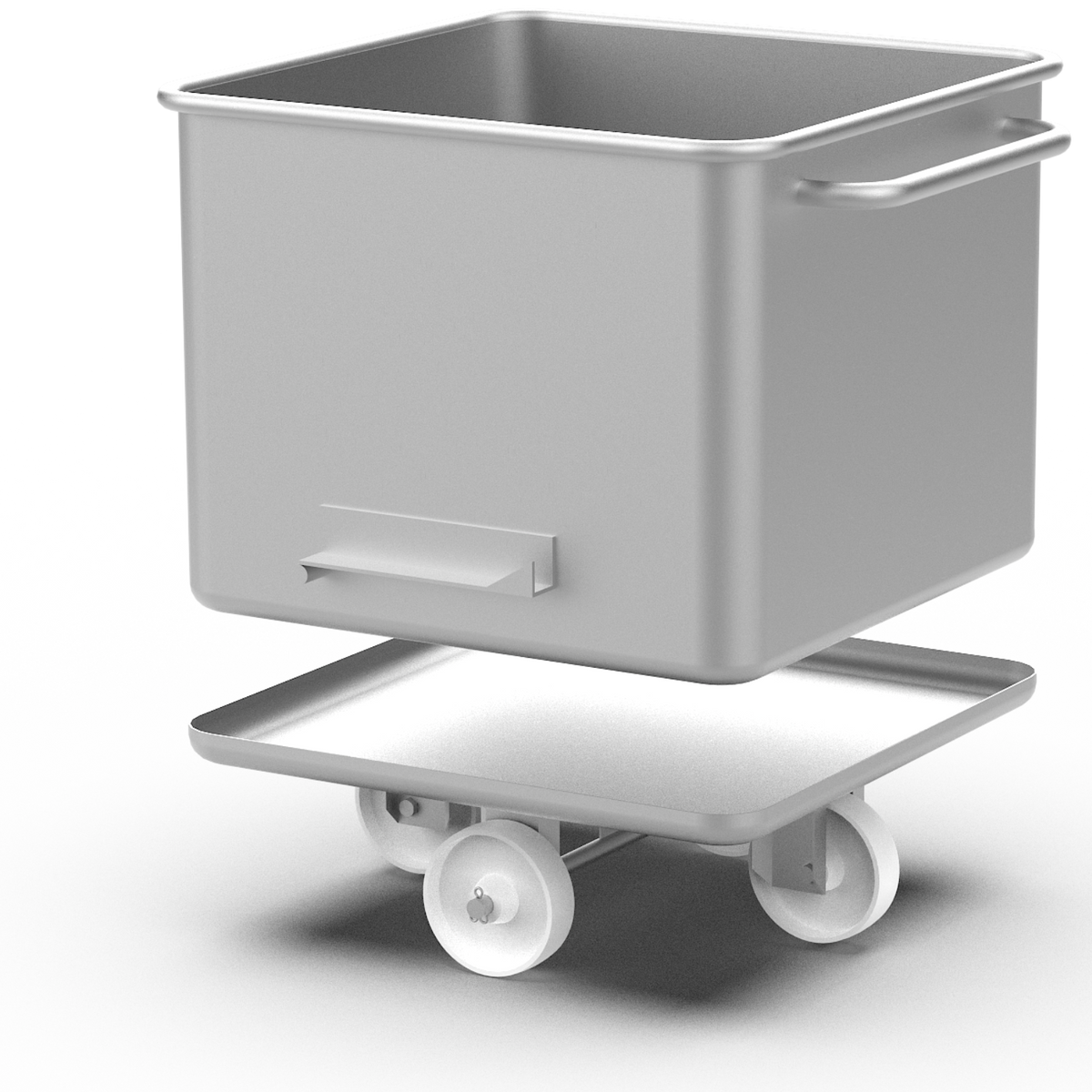 Stainless steel tote bin with detachable wheeled base