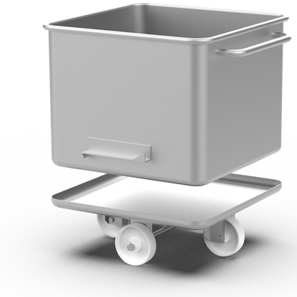 Stainless steel tote bin with detachable wheeled base
