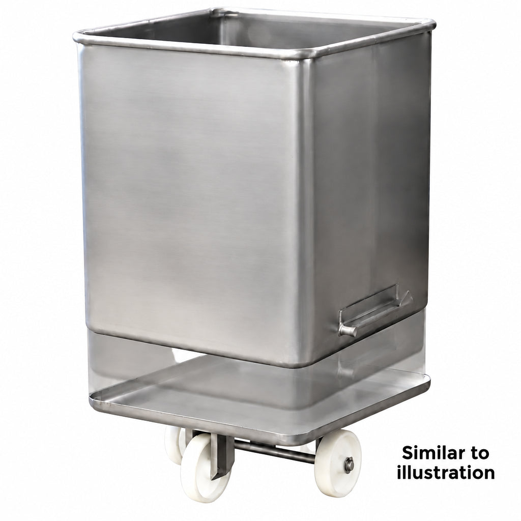 Stainless steel tote bin with detachable wheeled base